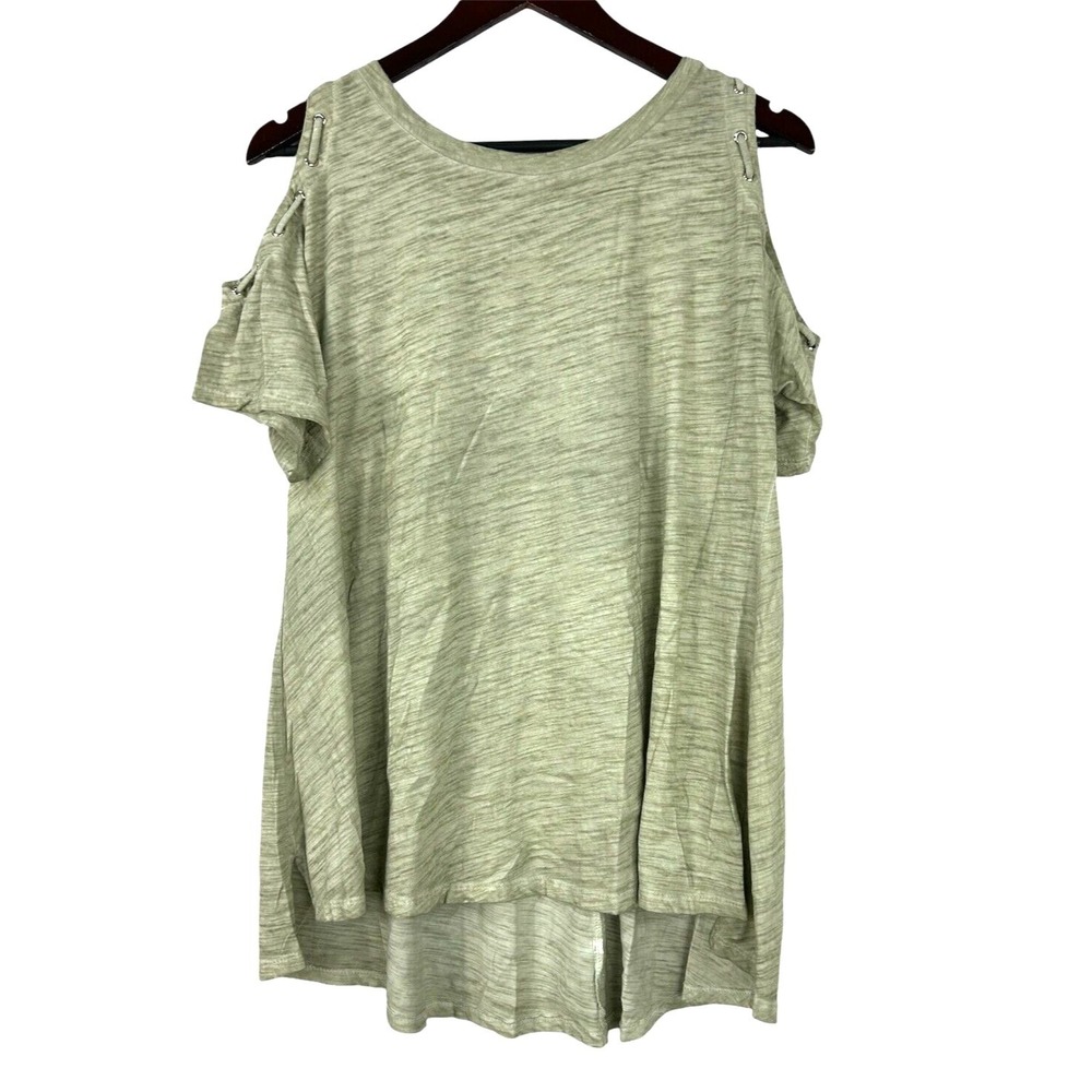 Bluheaven Women Size M Green Tunic Cold Shoulder Short‎ Sleeve Hilo Top H4